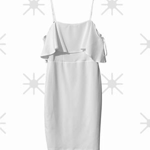 Premier Amour Pencil Dress Ivory Strappy Ruffled Zip Back Ivory Floral